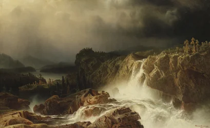 Felsige Landschaft mit Wasserfall in Småland, 1859
